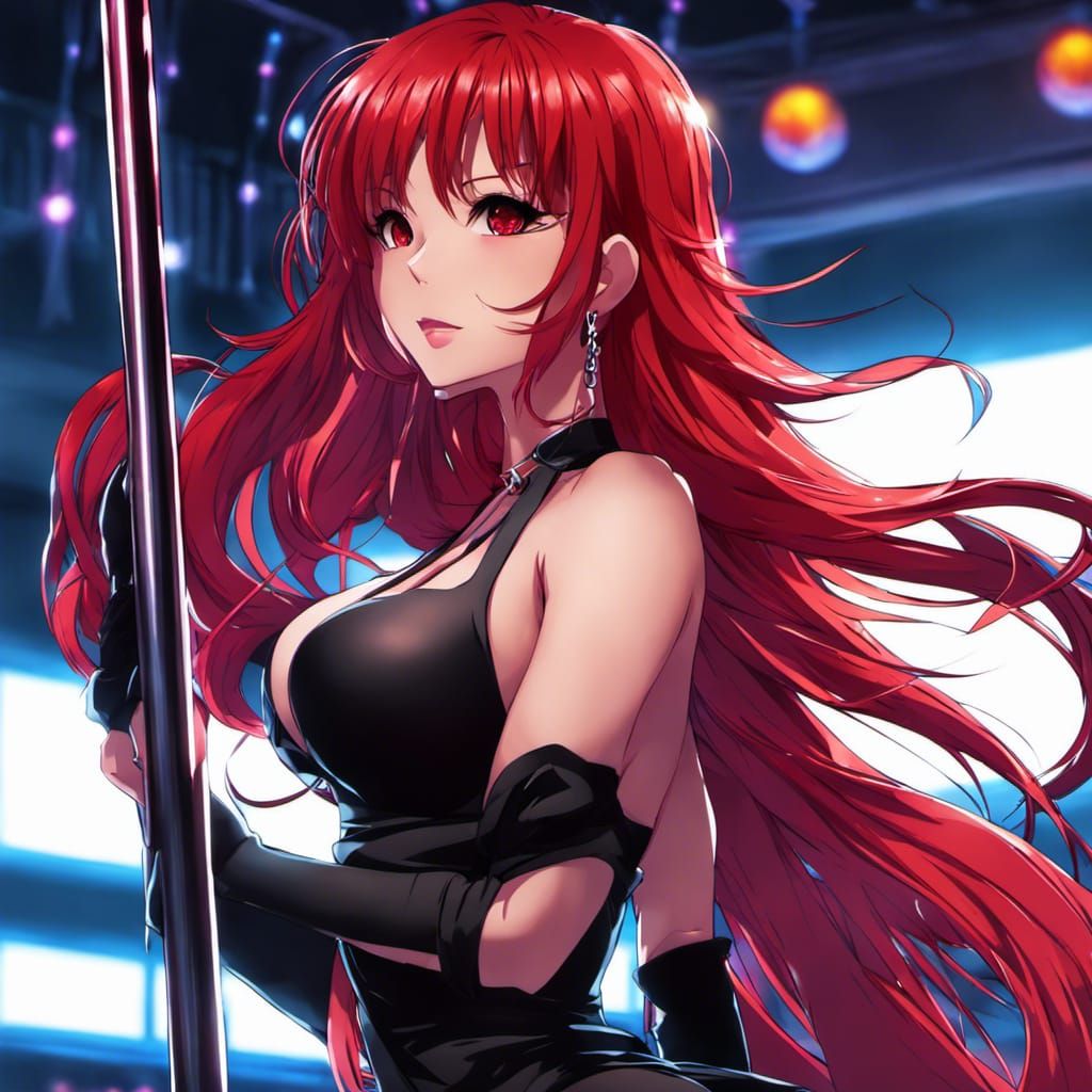 Anime Girl with Red Hair Pole Dancing