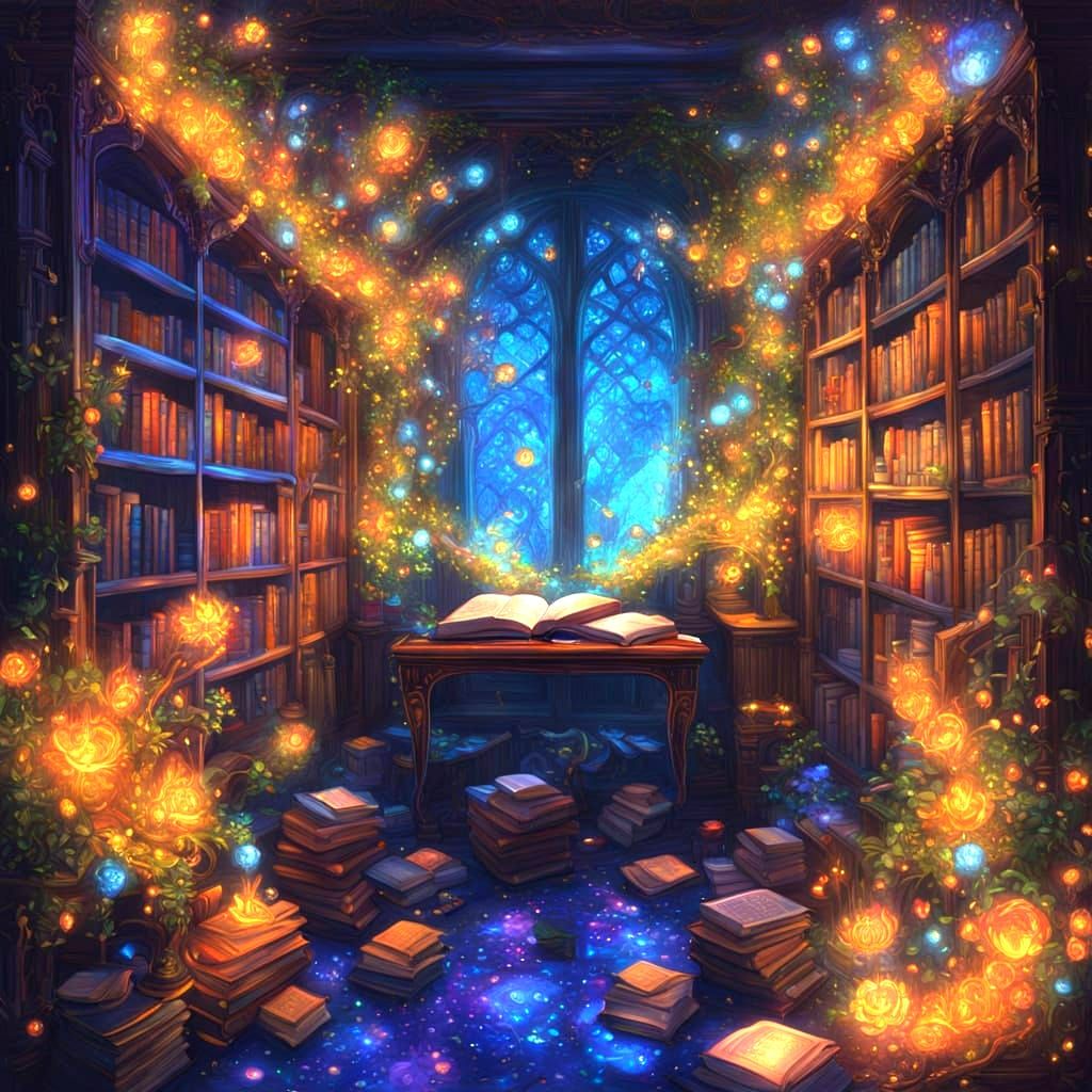 Ethereal Glow in a Secret Library of Magical Books