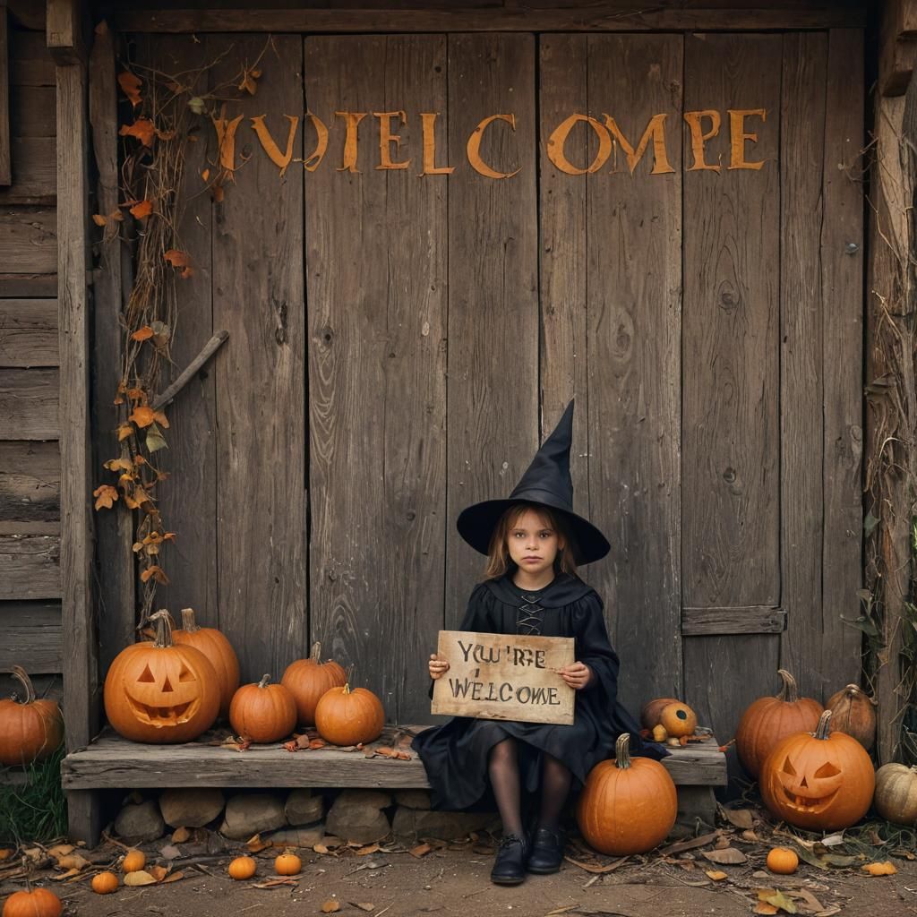 Charming Little Witch Welcomes Visitors in Colorful Art