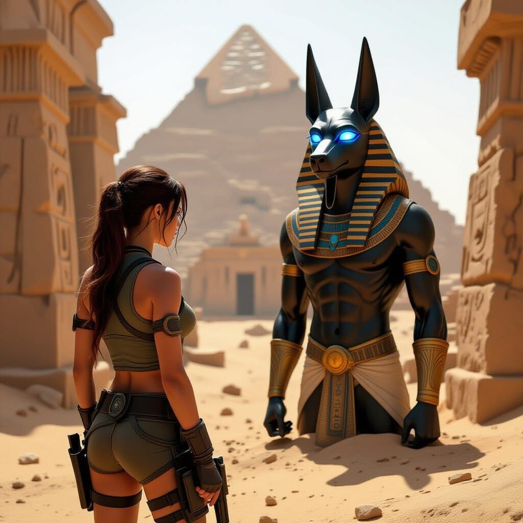 Lara Croft Finds Anubis Statue in Pyramid Tomb