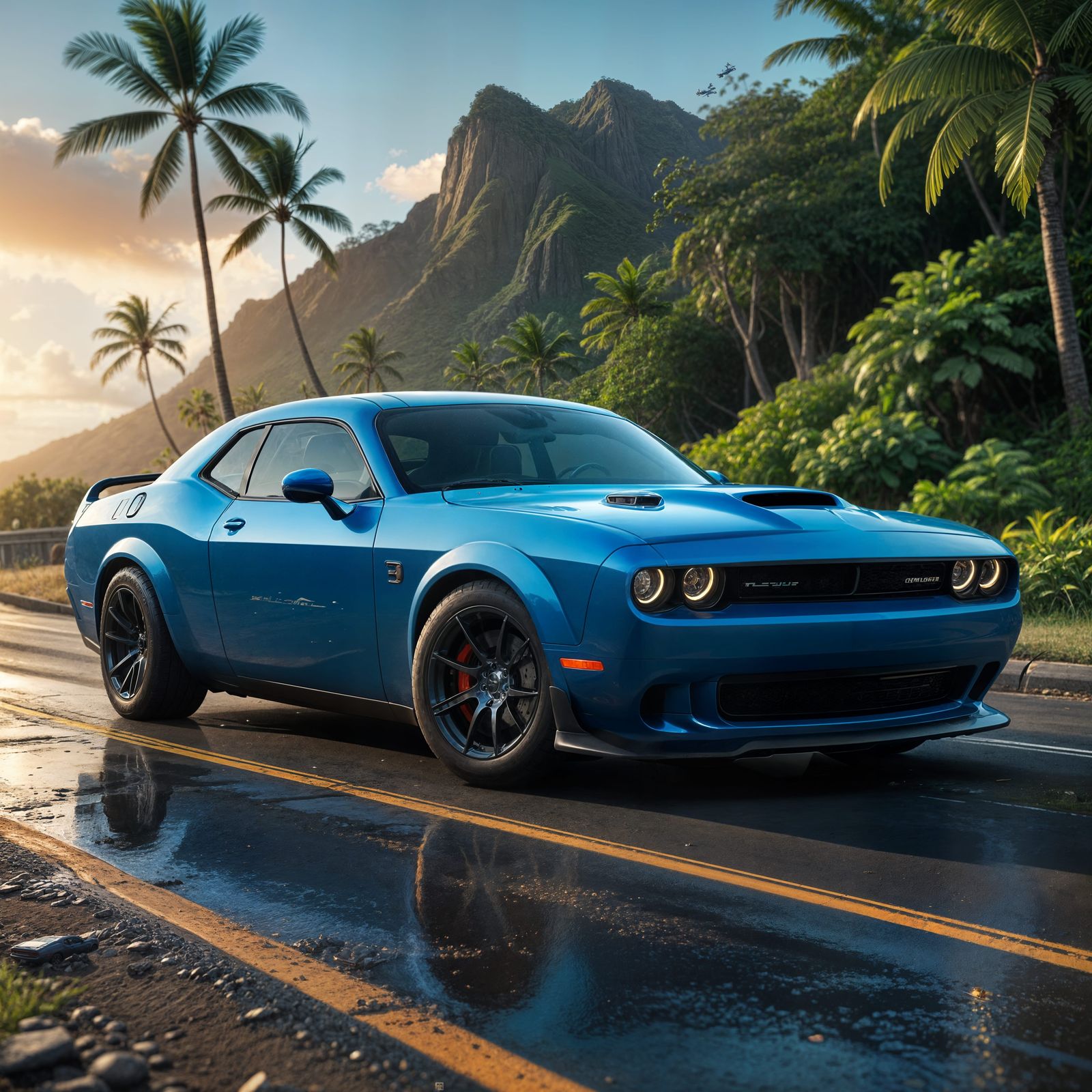 Blue Dodge Challenger Hellcat in Hawaii Matte Painting