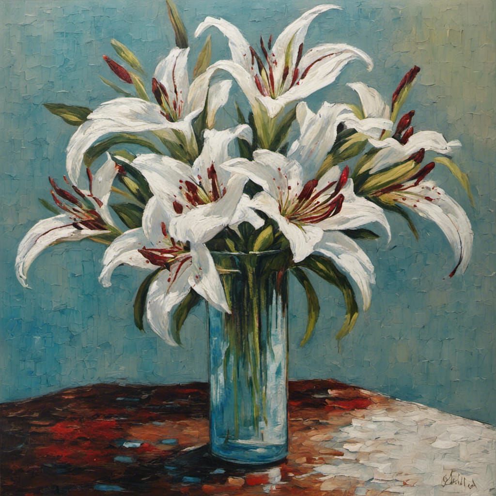 Stargazer Lilies Still Life in Neo-Impressionist Style
