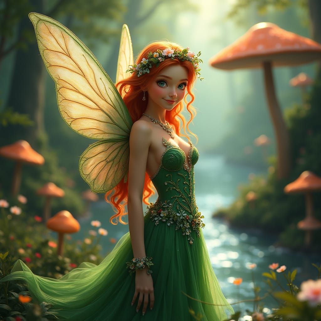 Ginger Fairy in Lush Forest Scene