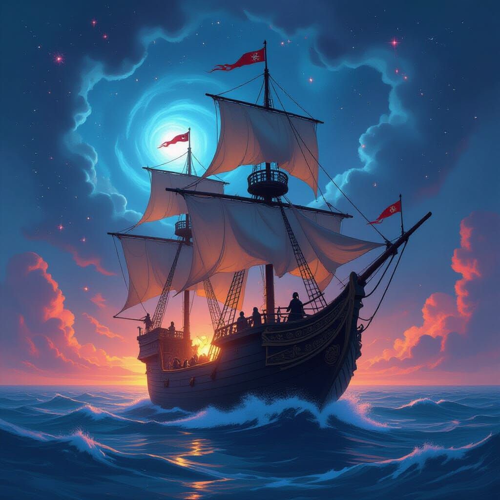 Ghostly Galleon Sails Cosmic Ocean: Gothic Horror