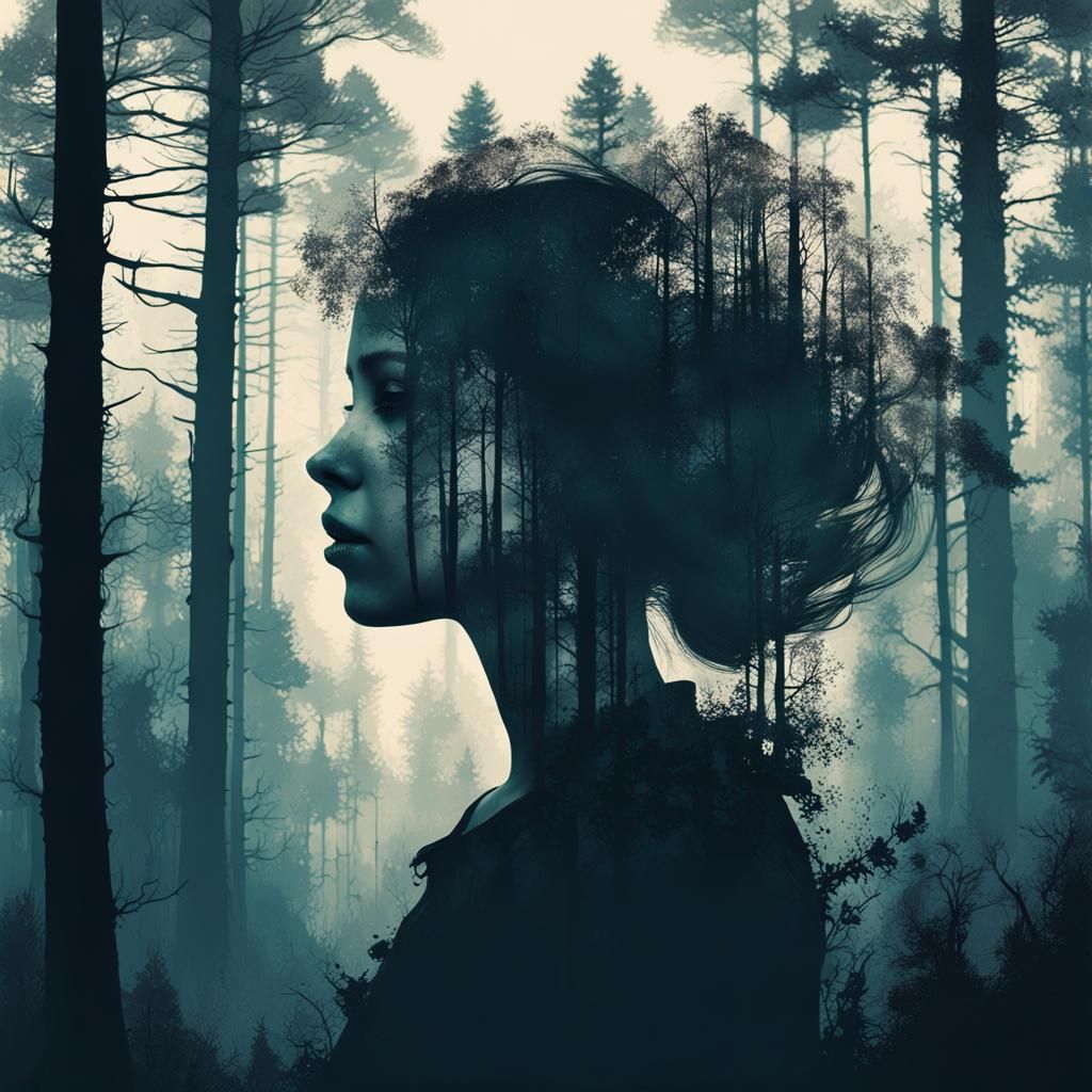 Silhouette Portrait in Forest, Splash Art Style