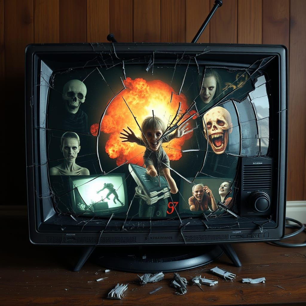 Shattered TV Screen Horror Montage