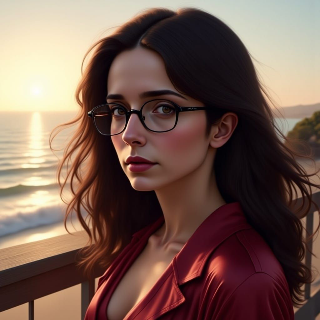 Sunrise at Beachhouse: Beautiful Woman in Silk Robe