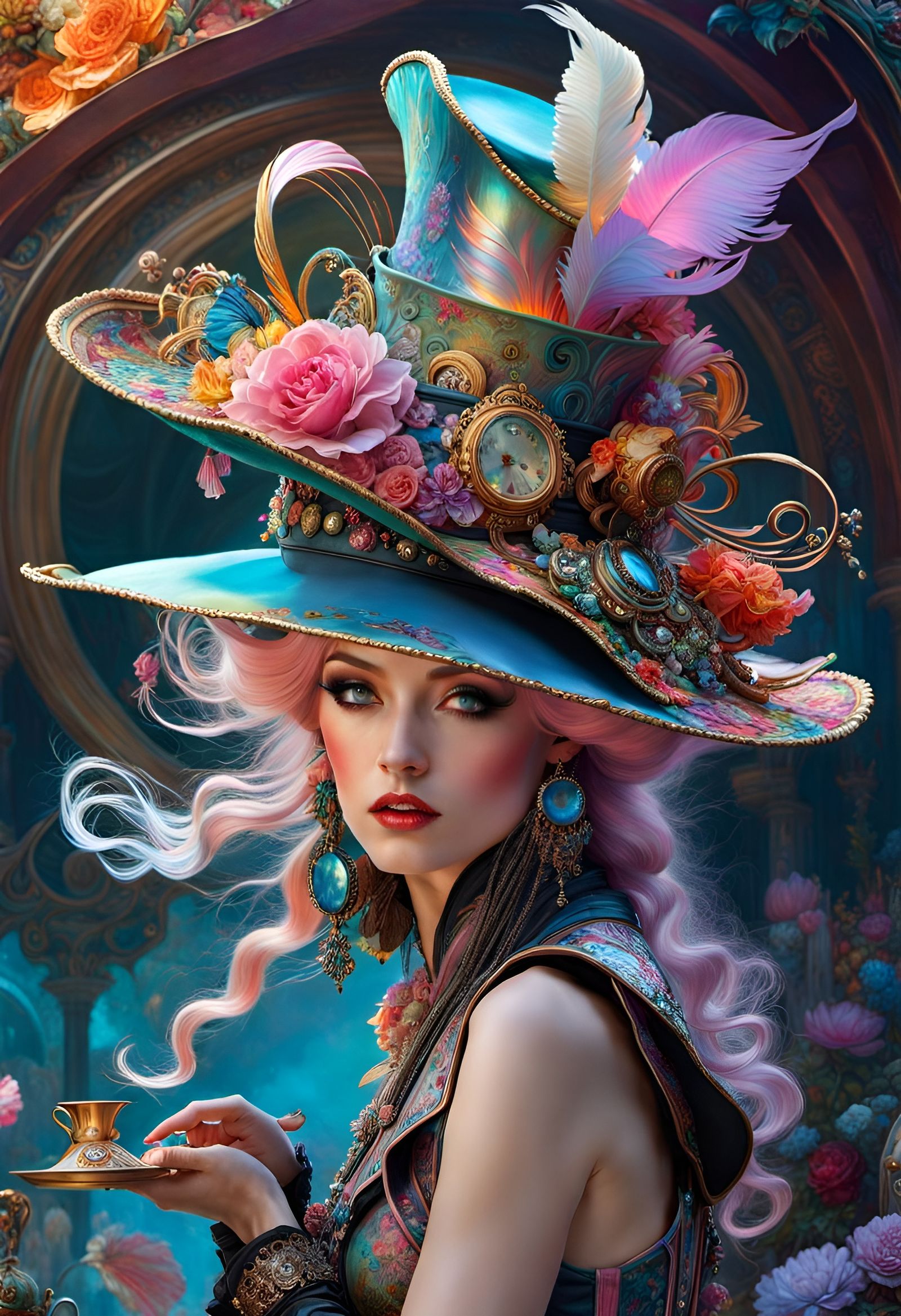 Iridescent Maximalist Hat in Art Nouveau Style