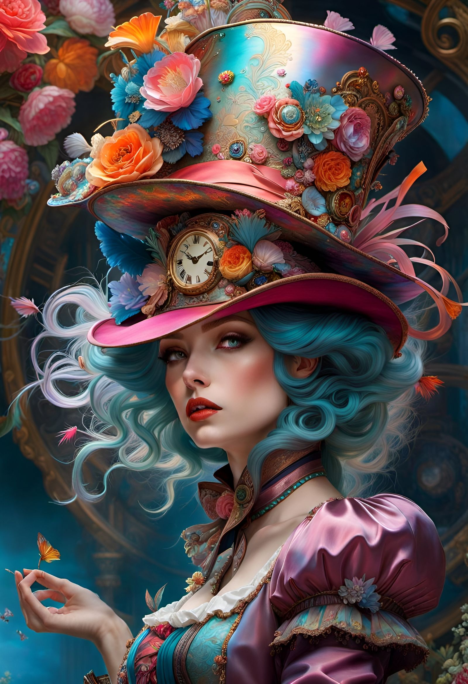 Intricate Maximalist Hat in Exploding Colors