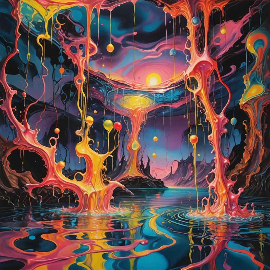 Glowing Shapes Morphing Above Twinkling Waters