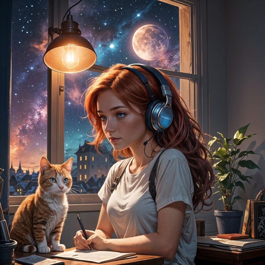 Lofi Girl Studying at Night with Comet