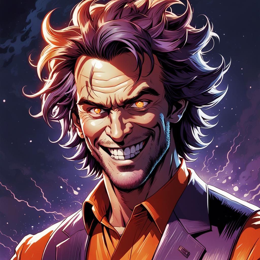 Menacing Man with Orange Shirt in Comic Book Art