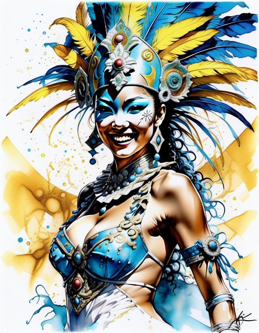 Rio Carnival Dancer in Alcohol Ink Style