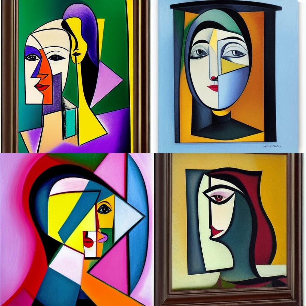 Cubist Girl Before Mirror Portrait
