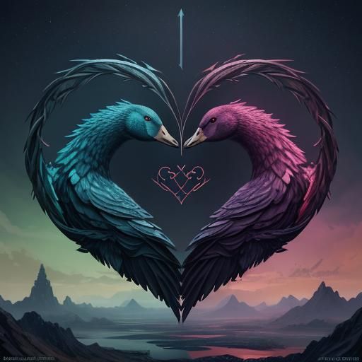 Geese Create Heart Shape in Fantasy Art