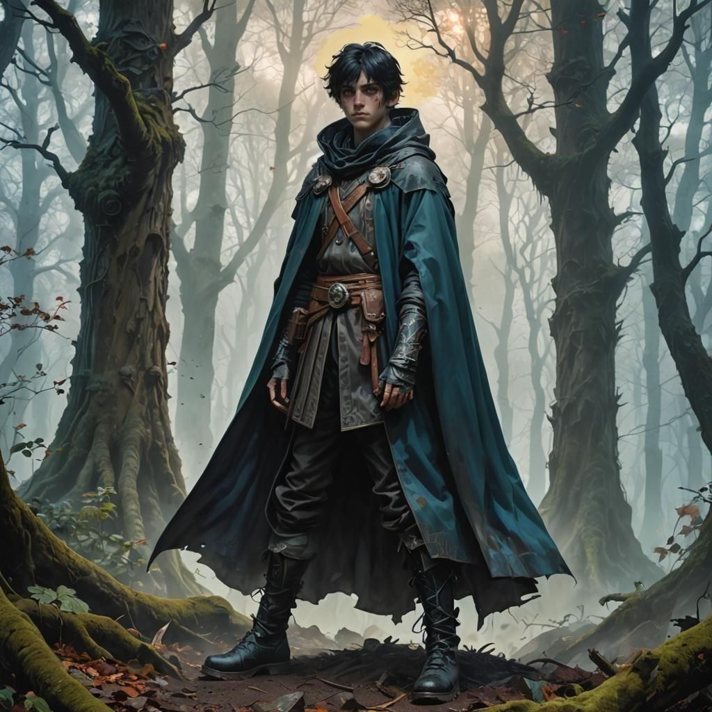 Blue-Haired Boy in Demon Slayer Cloak