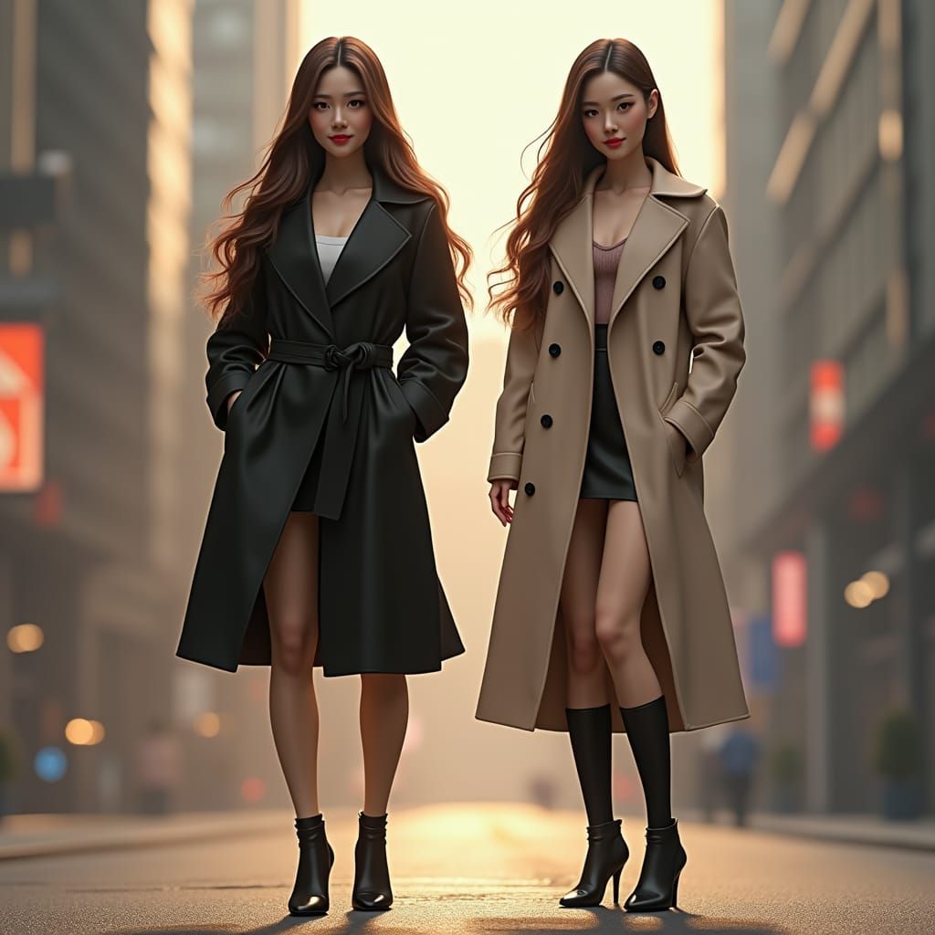 Stylish Women in Cityscape: 3D Anime Art