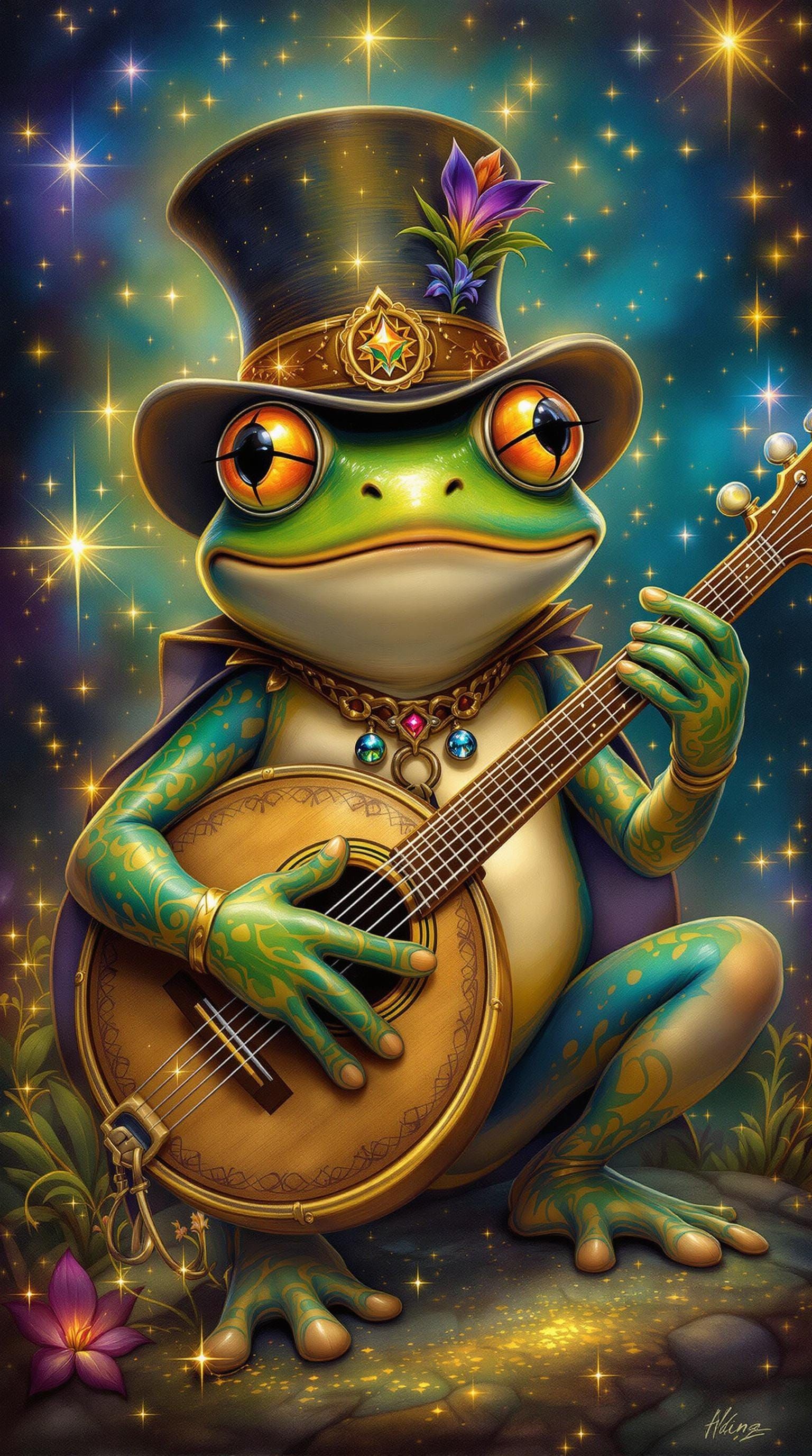 Banjo-Playing Frog in a Glittering Fantasy