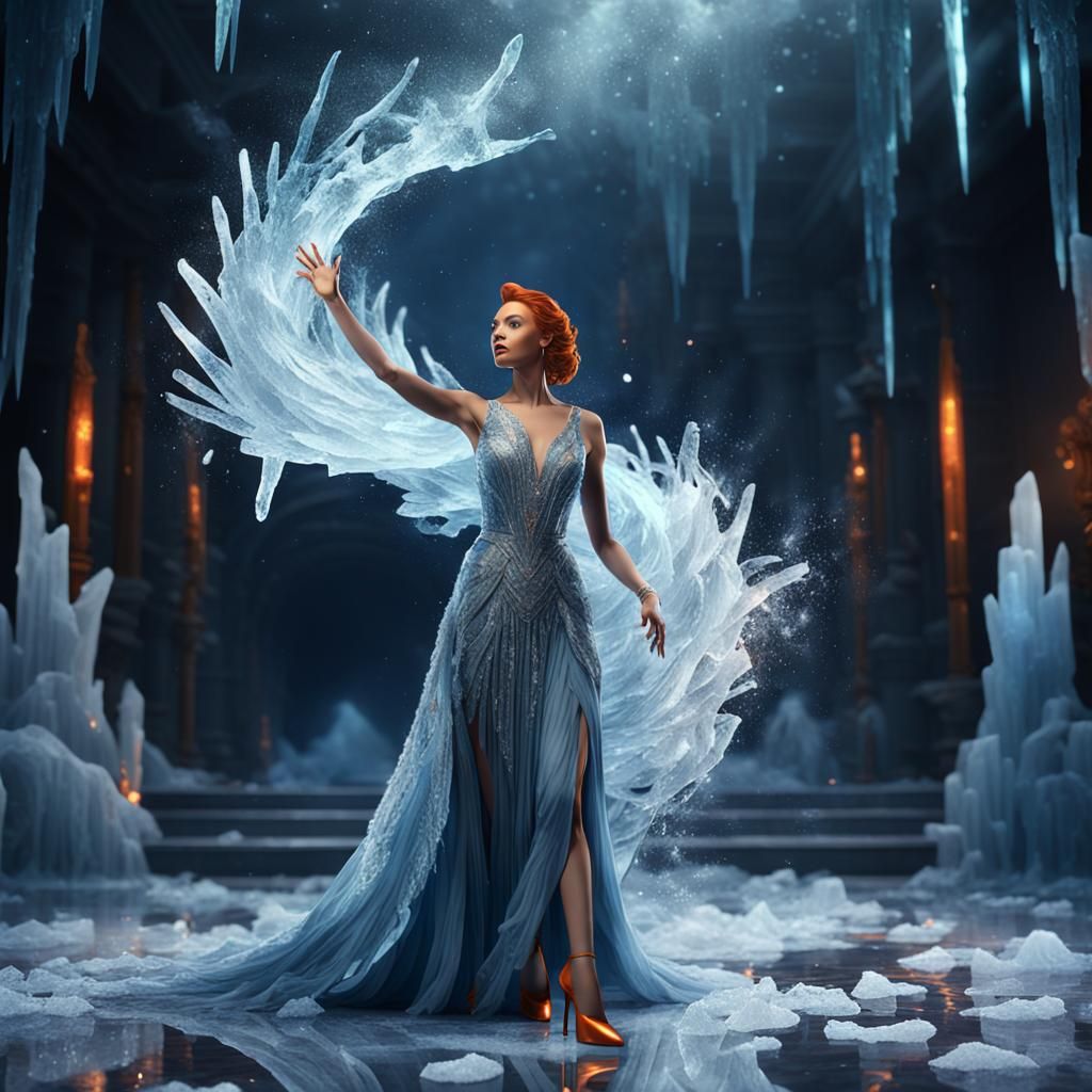 Magical Ice Summoner in Flowing Gown