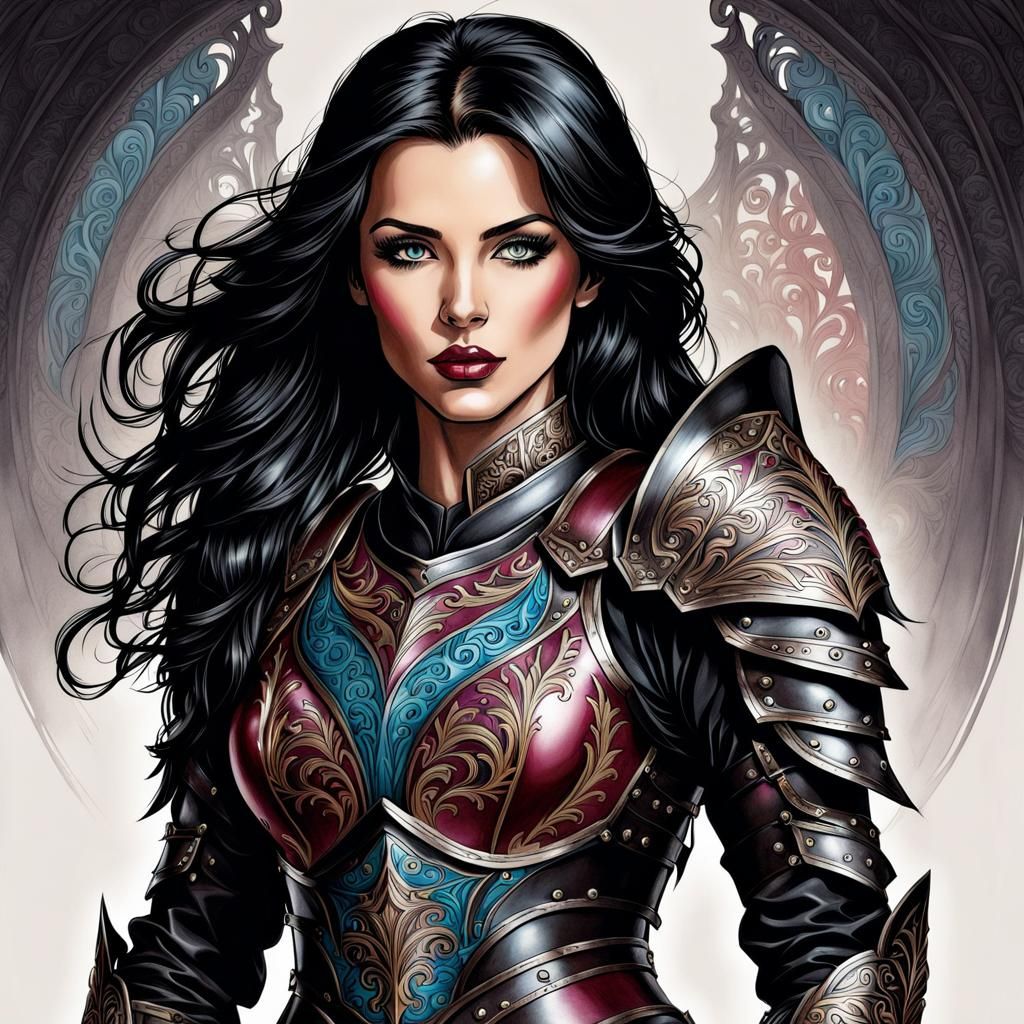 Elegant Dark Haired Woman in Leather Armor