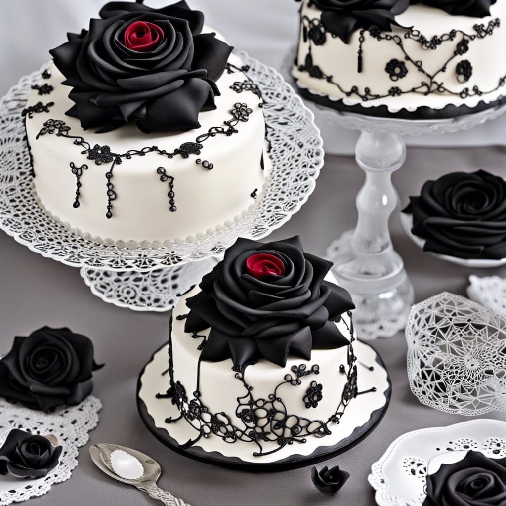 Gothic Cake with Black Roses and Lace