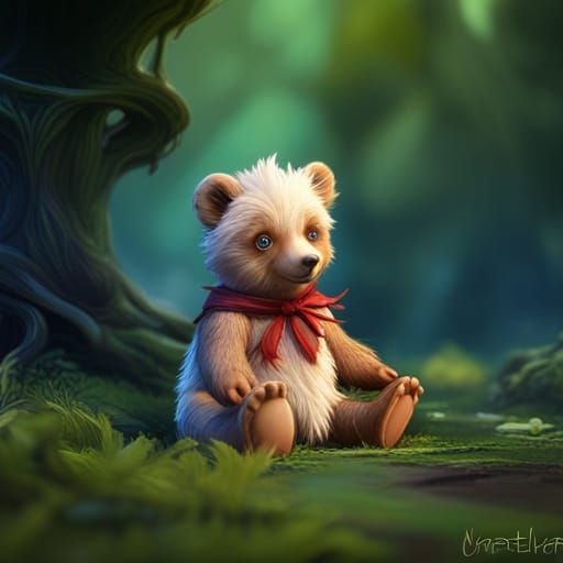 Half Snowy Half Leafy Bear Cub