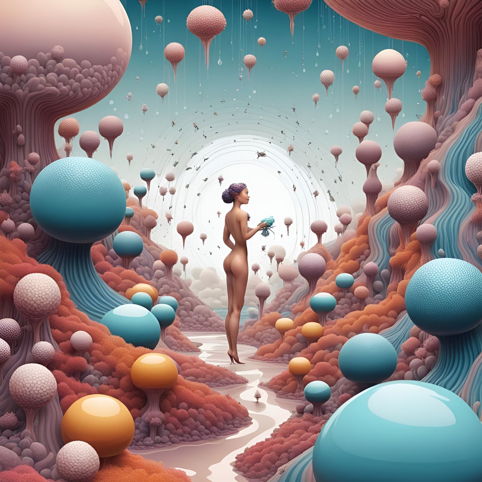 Utopian World in Soap Bubble with Maximalist Woman