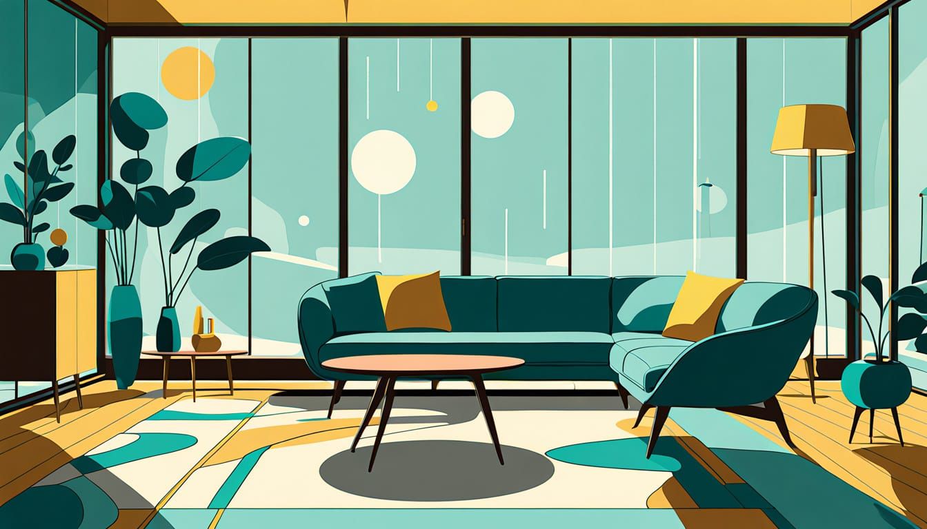 Mid Century Modern Living Room in Retro-Futuristic Style