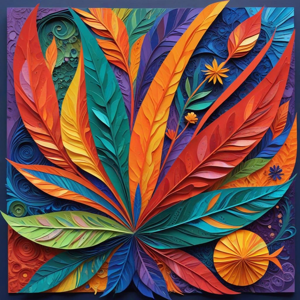 Vibrant Papier-Mâché Collage in Art Nouveau Style