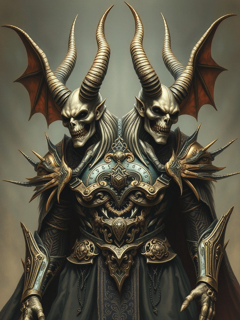 Twin-Headed Demon Overlord in Codex Seraphinianus Style