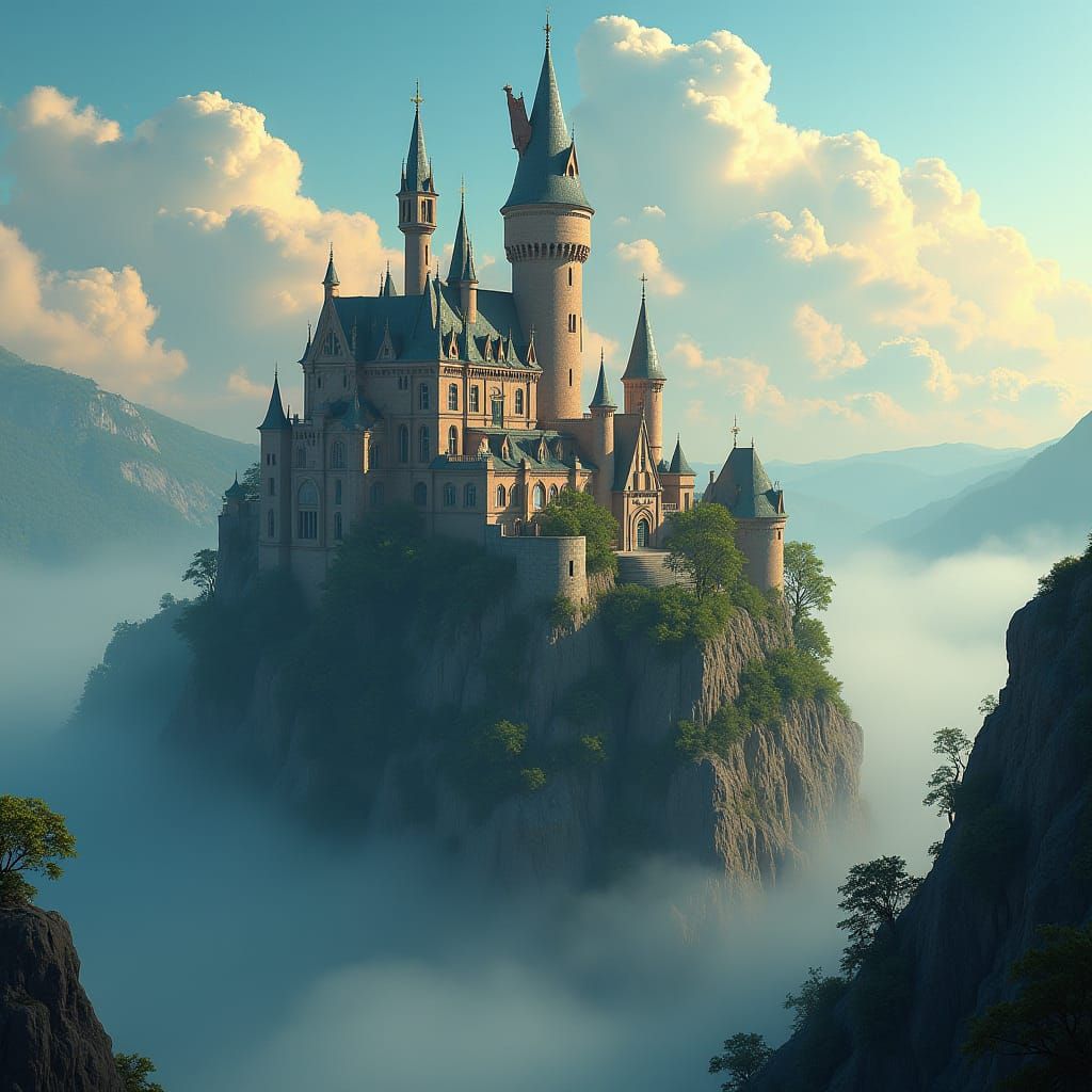 Cliffside Castle in Dreamy Fantasy Landscape