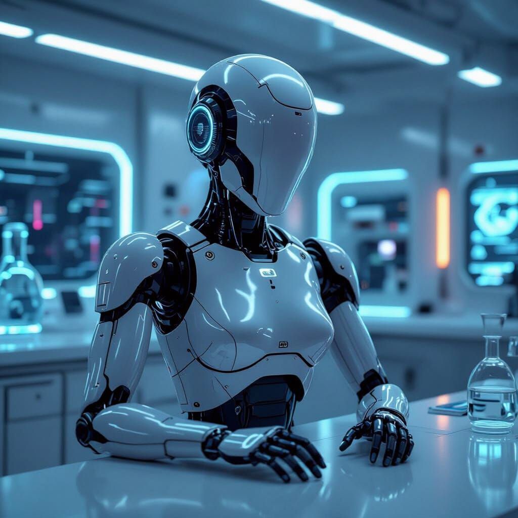 Sleek AI in Futuristic Lab, Neon Accents