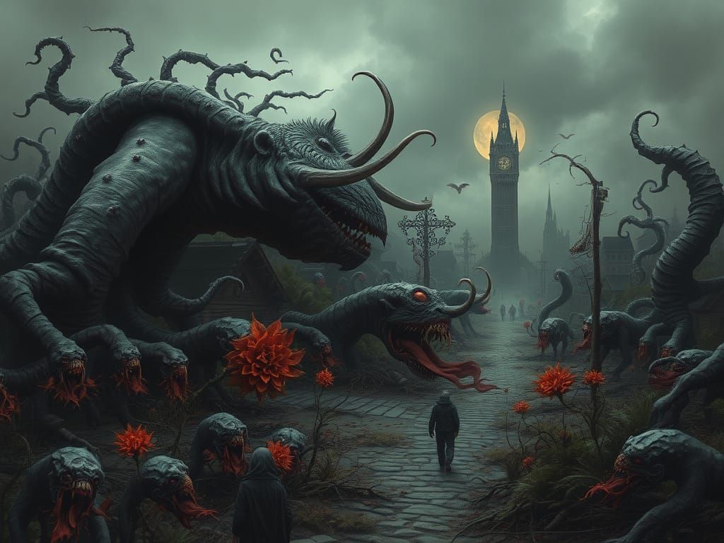 Desolate Town Overrun by Twisted Vegetation