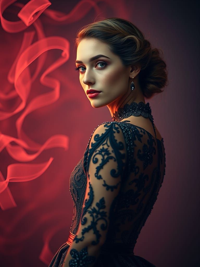 Glamorous Woman in Retro Gown, Fashion Portrait