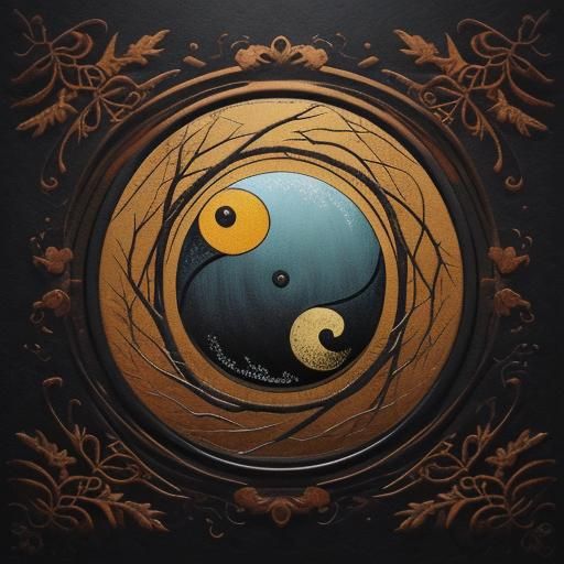 Yin Yang Symbol in Autumn Colors: Oil Painting