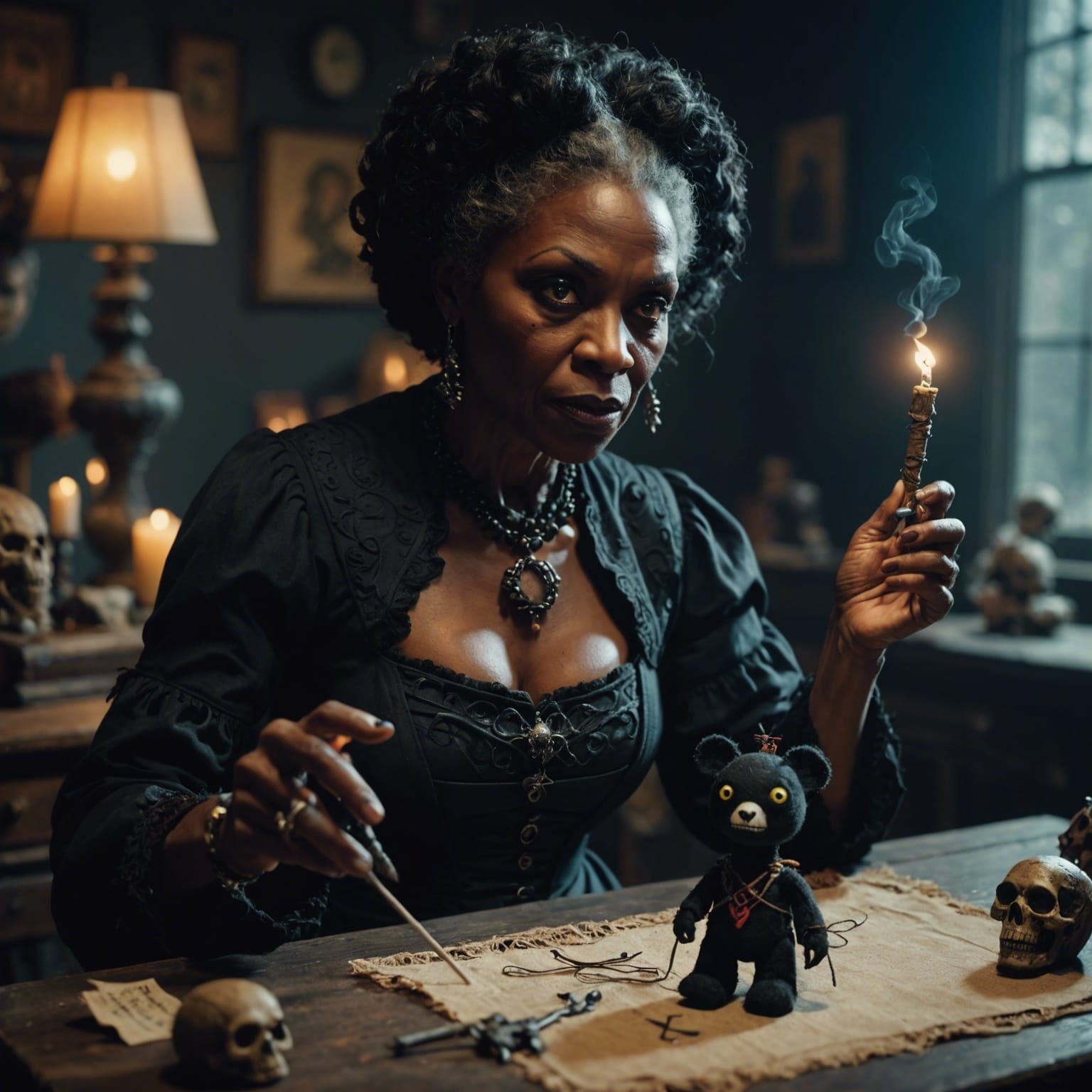 Cinematic Black Witch with Voodoo Doll