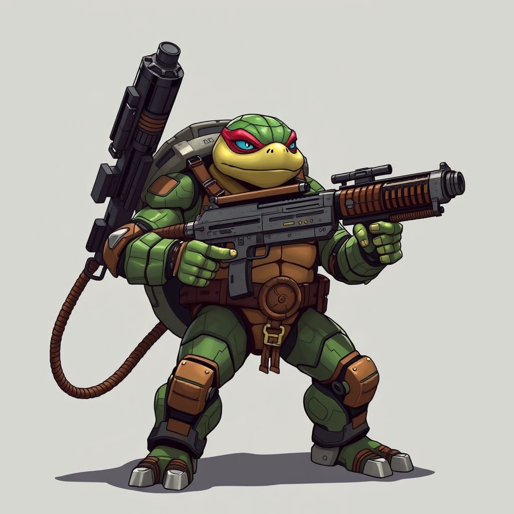 Cyborg Turtle Warrior Wields Massive Guns