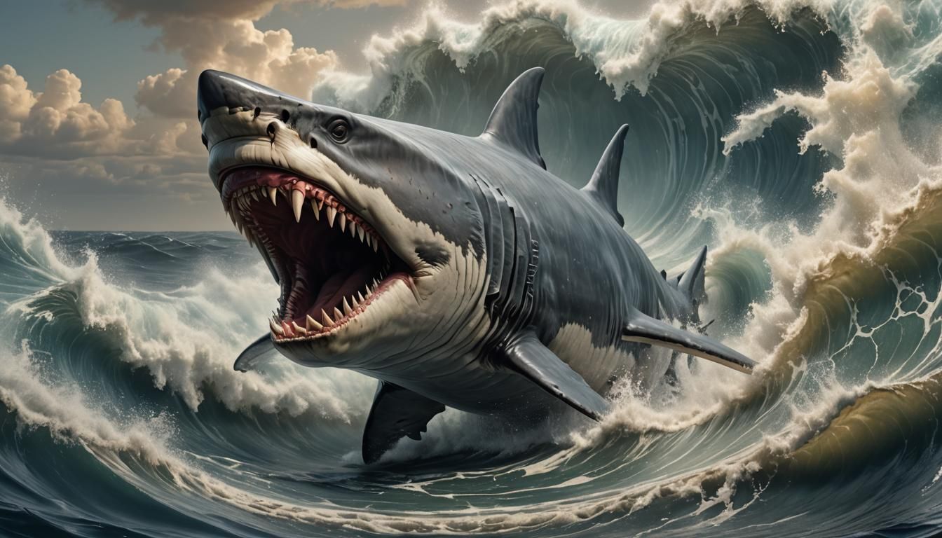 Hyperrealistic 3D Sculpture of a Megalodon