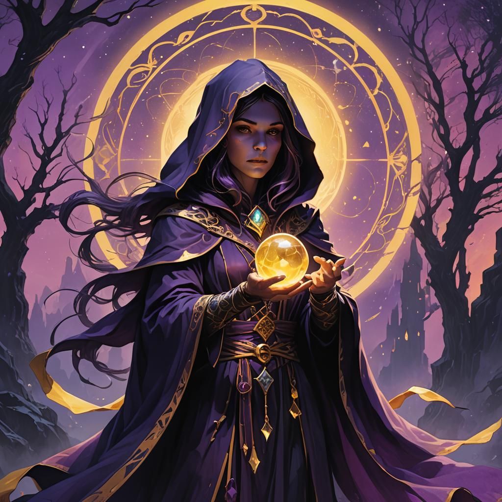 Sorceress with Glowing Orb in Dark Fantasy Style