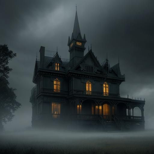 Haunted Victorian Mansion Facade in Hyperrealistic Style