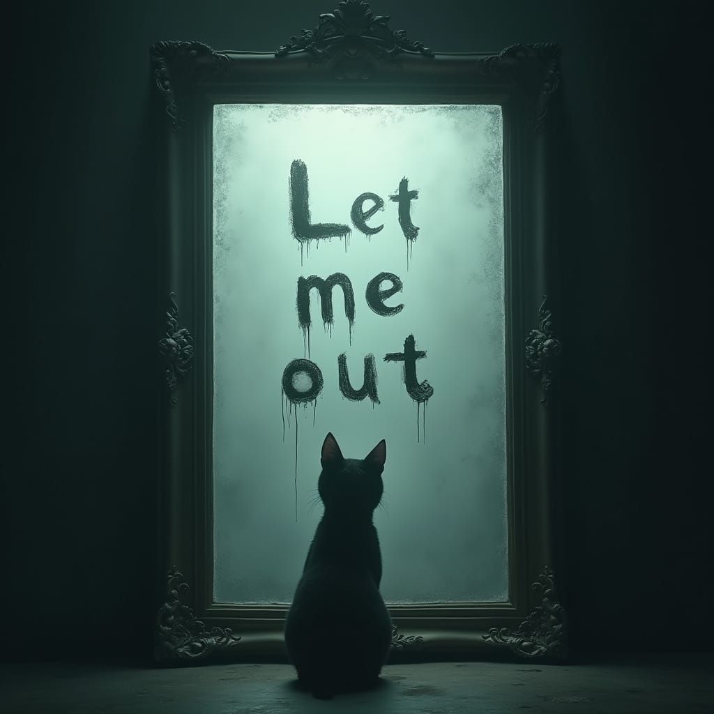 Terrified Cat and Supernatural Message in Antique Mirror