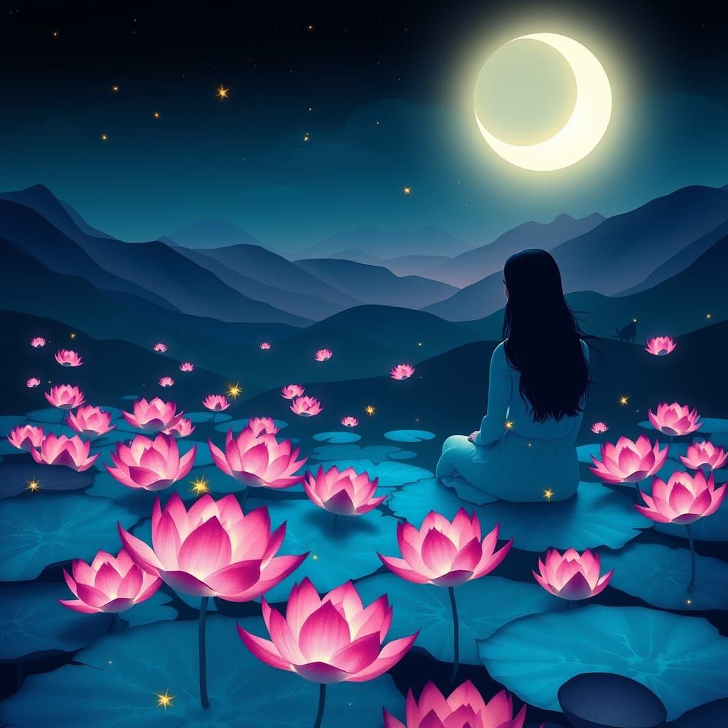 Serene Lotus Pond Scene in Intricate Papercut Style