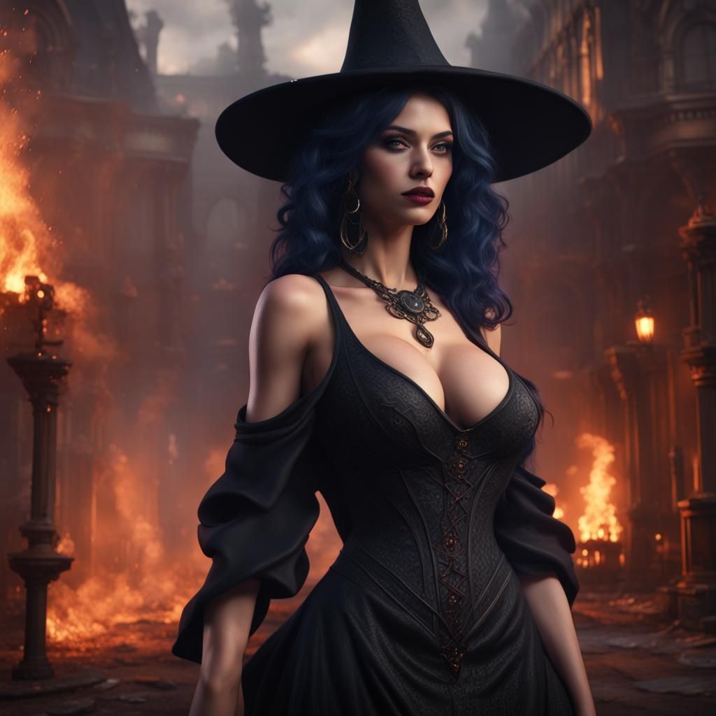 Gothic Witch in Cinema Style, Artstation Quality