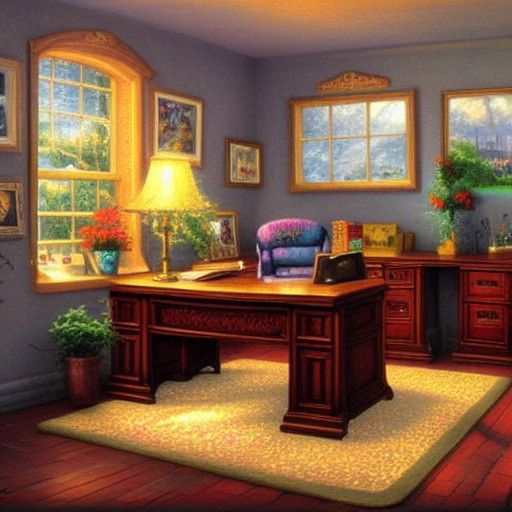 Office Interior in Thomas Kinkade Style