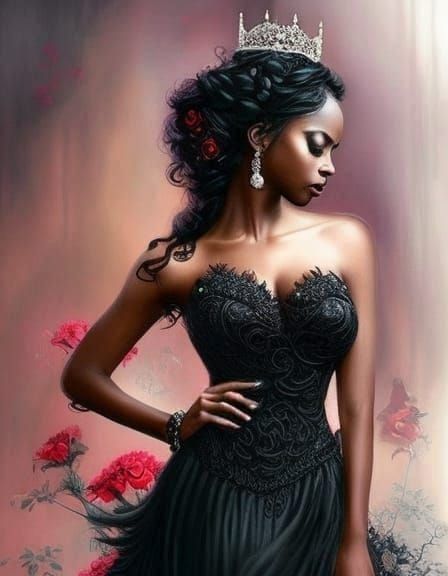 Black Rose Princess with Rose Crown in Aquarelle