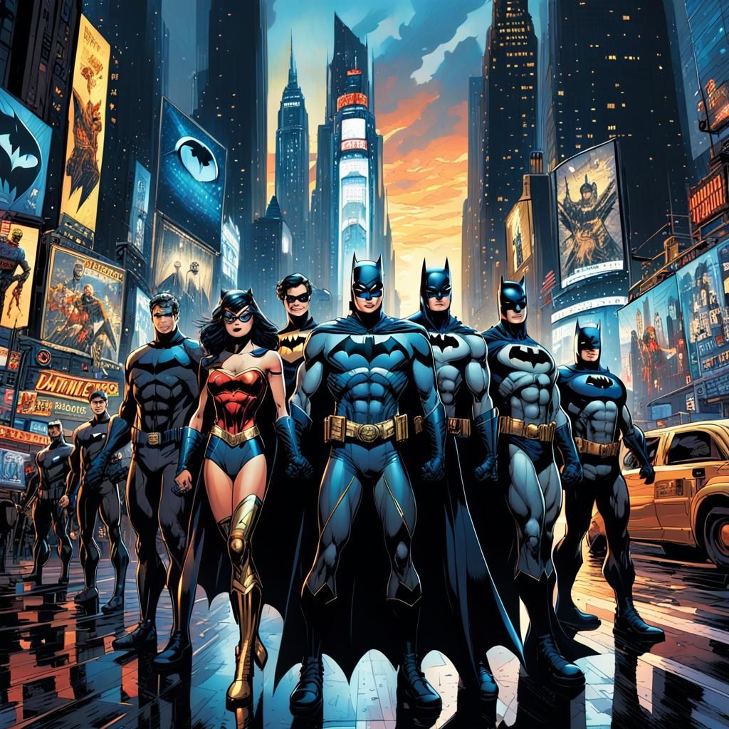 Justice League in Times Square: Comic Book Art