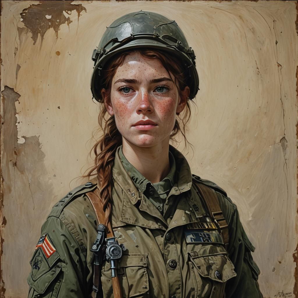 Female Soldier in Oil Painting Style
