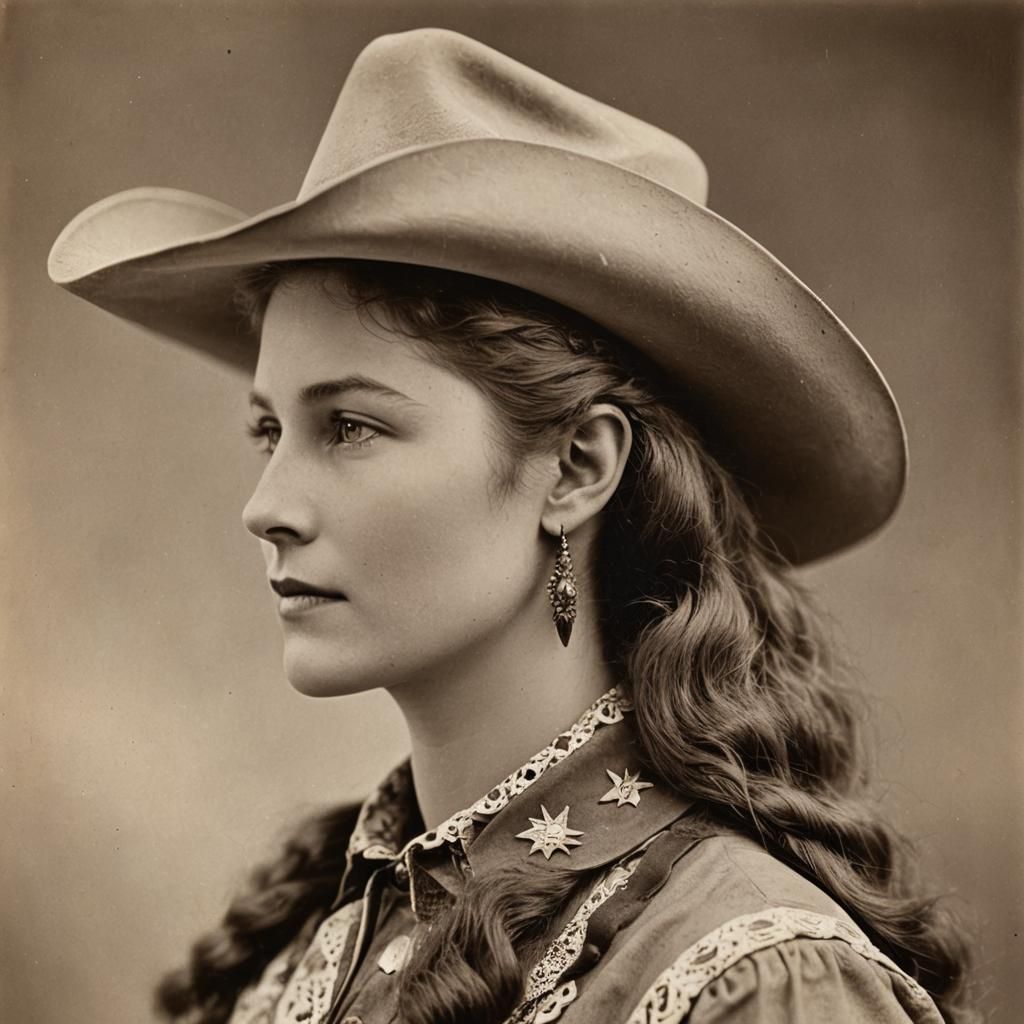 Vintage Studio Portrait of Woman in Cowboy Hat