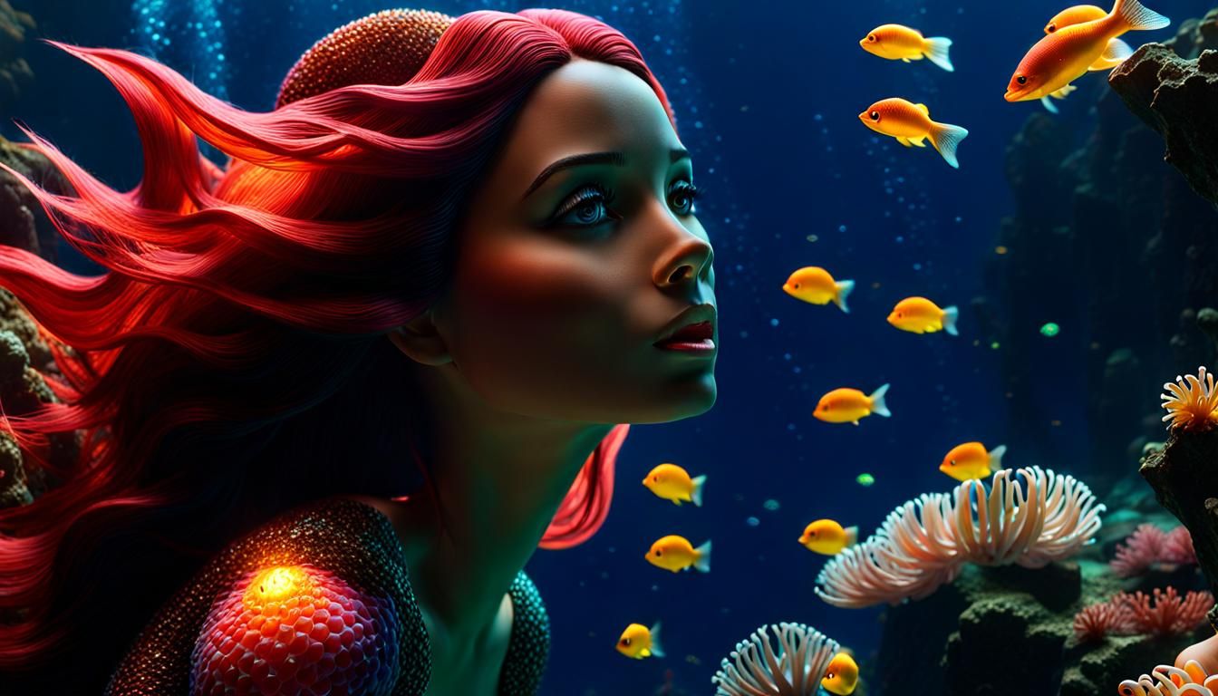 Mermaid at Coral Reef Cave in Candy Art Style