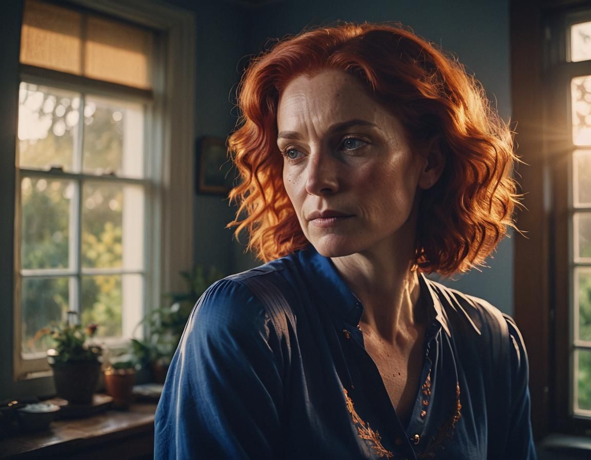 Cinematic Portrait of Woman with Crimson Hair